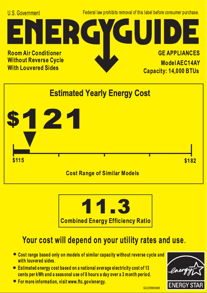 Página 1 del manual Etiqueta energética GE AEC14AY