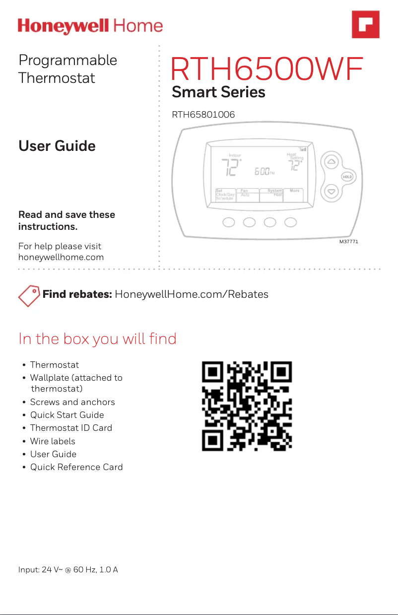 Page 1 de la notice Manuel utilisateur Honeywell RTH6580WF1001/U1