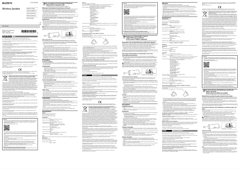 Page 1 de la notice Manuel utilisateur Sony SRS-XG300