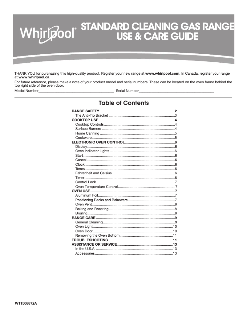Page 1 de la notice Manuel d'utilisation et d'entretien Whirlpool WFG320M0BW
