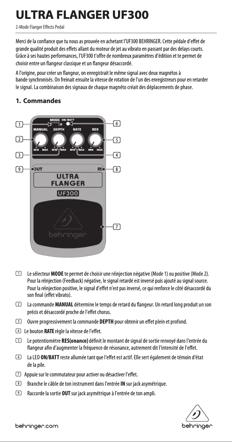 Page 1 of the manual User Manual Behringer Ultra Flanger UF300