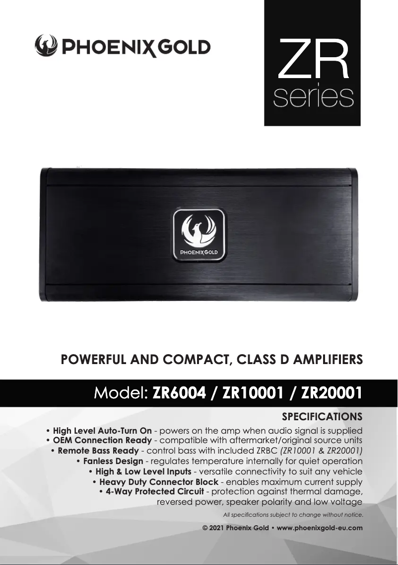 Page 1 de la notice Manuel utilisateur Phoenix Gold ZR10001