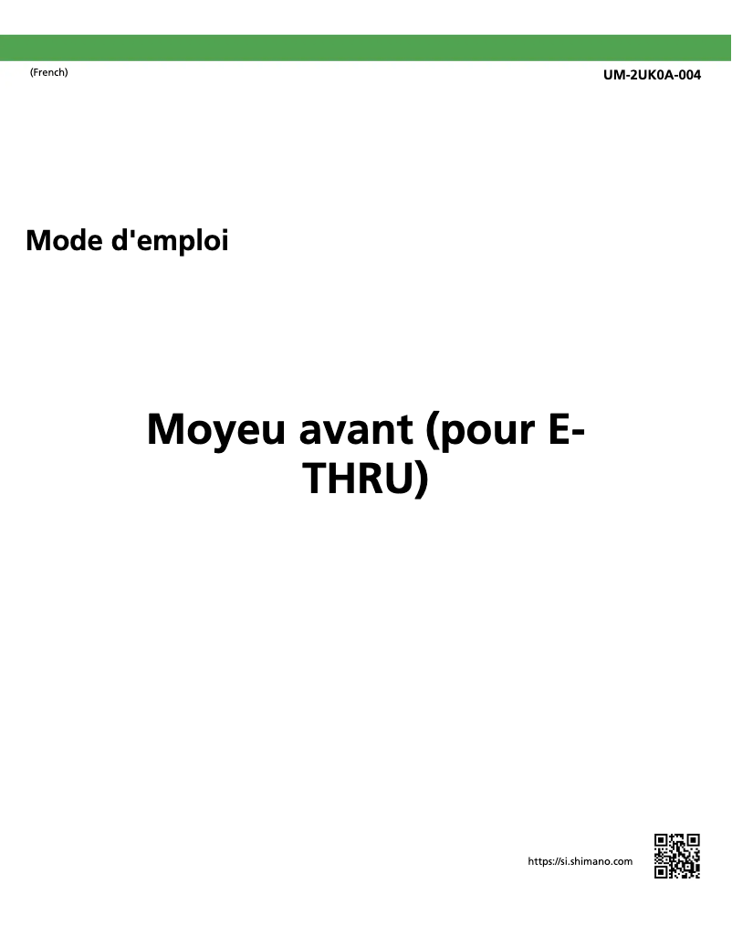 Page 1 de la notice Manuel utilisateur Shimano HB-MT400