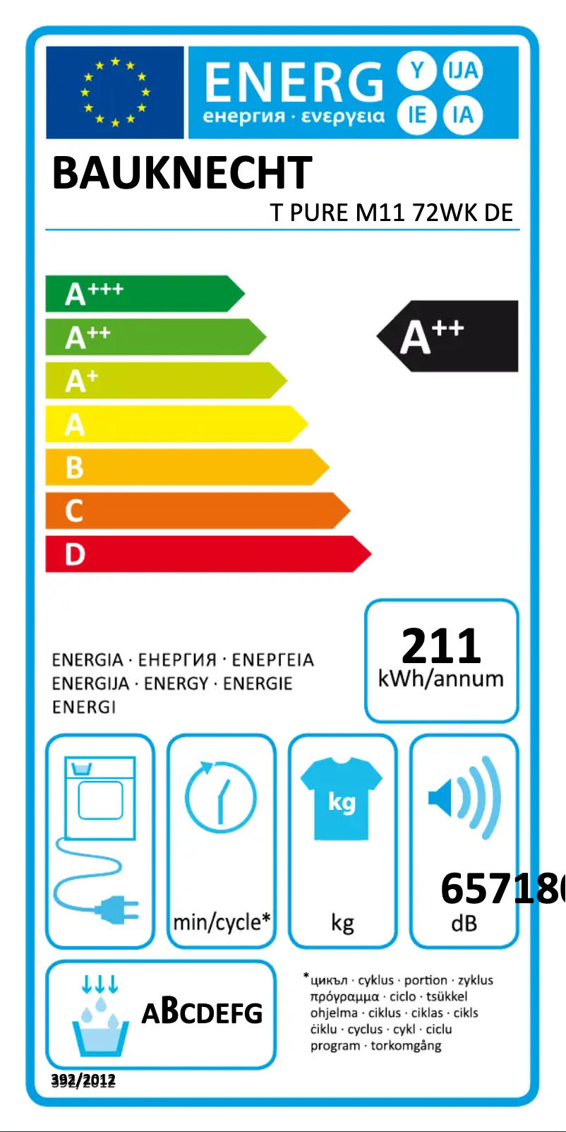 Page 1 of the manual User Manual Bauknecht T Pure M11 72WK DE