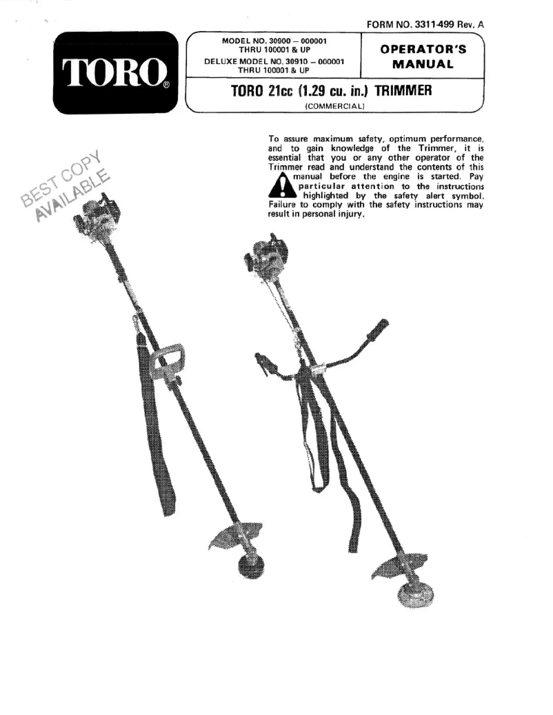 Page 1 de la notice Manuel utilisateur Toro 30910