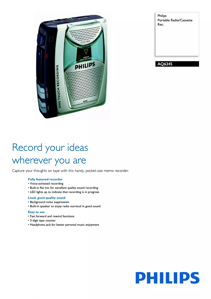 Page 1 of the manual Brochure Philips AQ6345