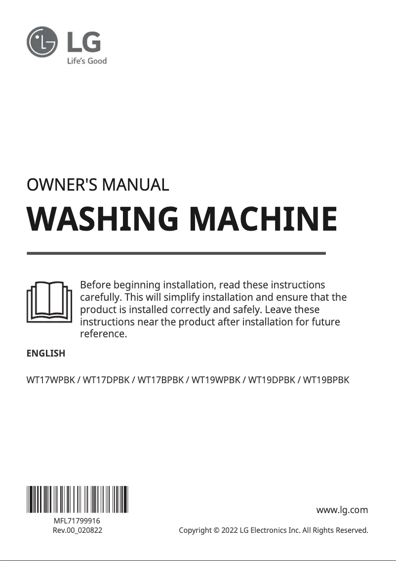 Page 1 de la notice Manuel utilisateur LG WT17DPBK