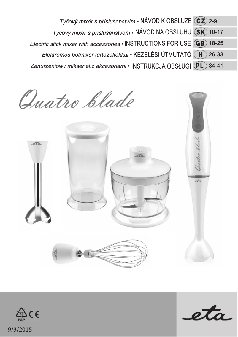 Page 1 de la notice Manuel utilisateur Eta Quatro blade 1058 90000