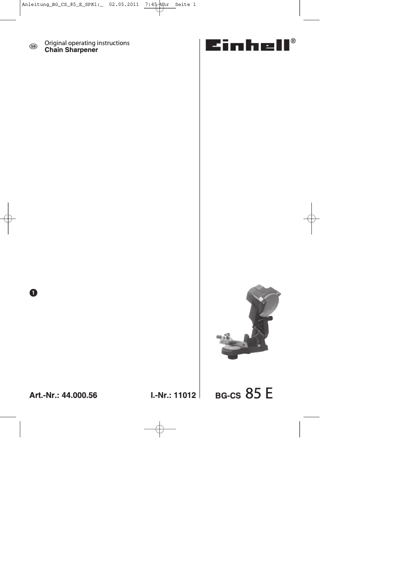 Page 1 de la notice Manuel utilisateur Einhell BG-CS 85E