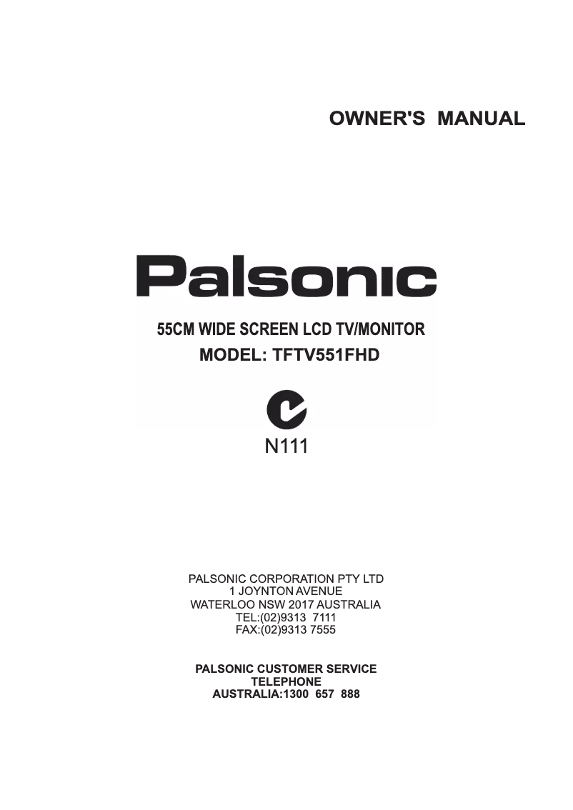 Page 1 de la notice Manuel utilisateur Palsonic TFTV551FHD