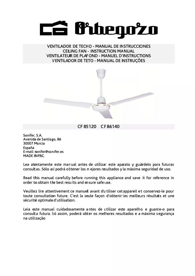 Page 1 of the manual User Manual Orbegozo CF 85120