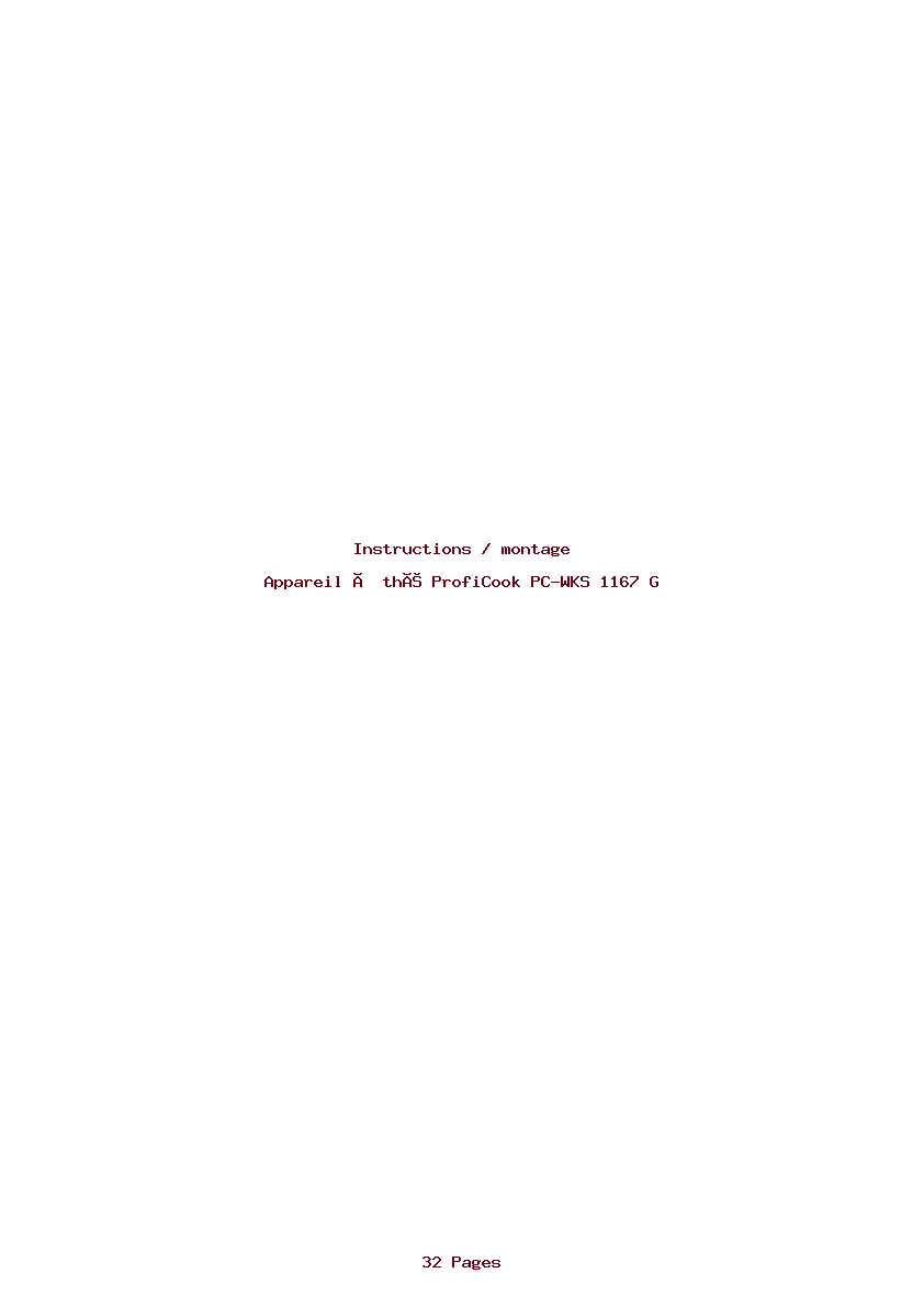 Page 1 de la notice Instructions / montage ProfiCook PC-WKS 1167 G