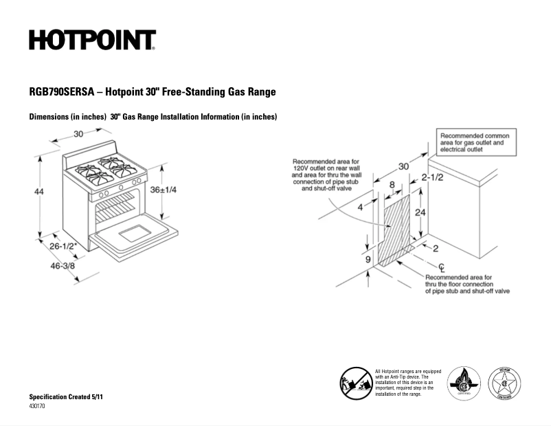 Page 1 de la notice Fiche technique Hotpoint RGB790SERSA