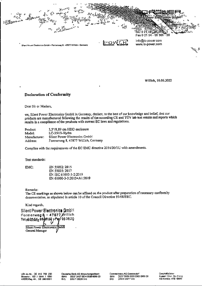 Page 1 de la notice Fiche technique LC-Power LC-35U3-Hydra