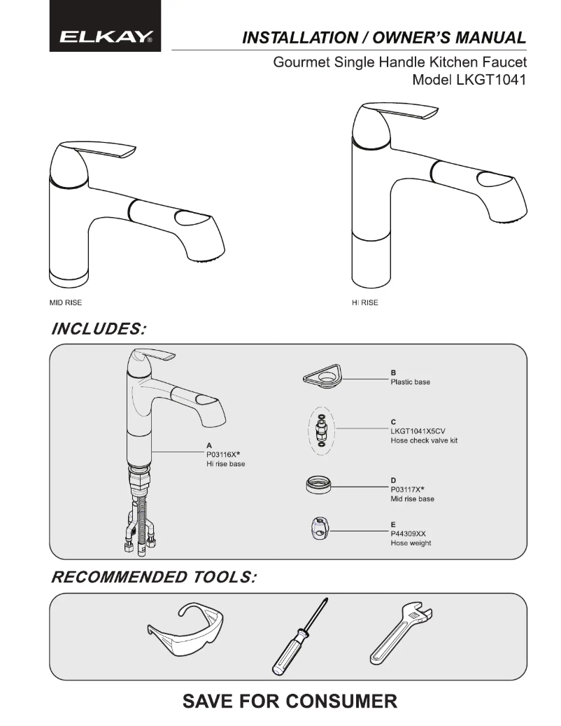 Page 1 de la notice Manuel utilisateur Elkay LKGT1042NK