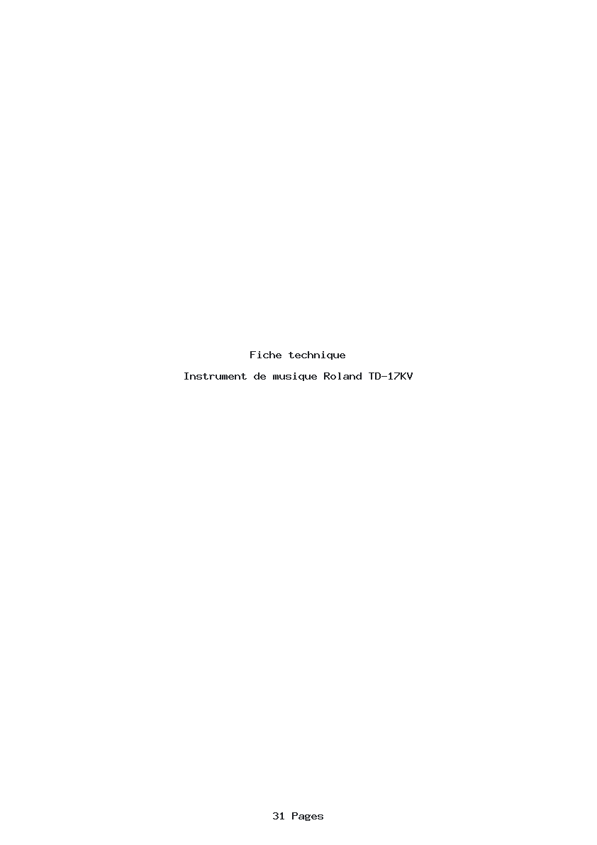 Page 1 de la notice Fiche technique Roland TD-17KV