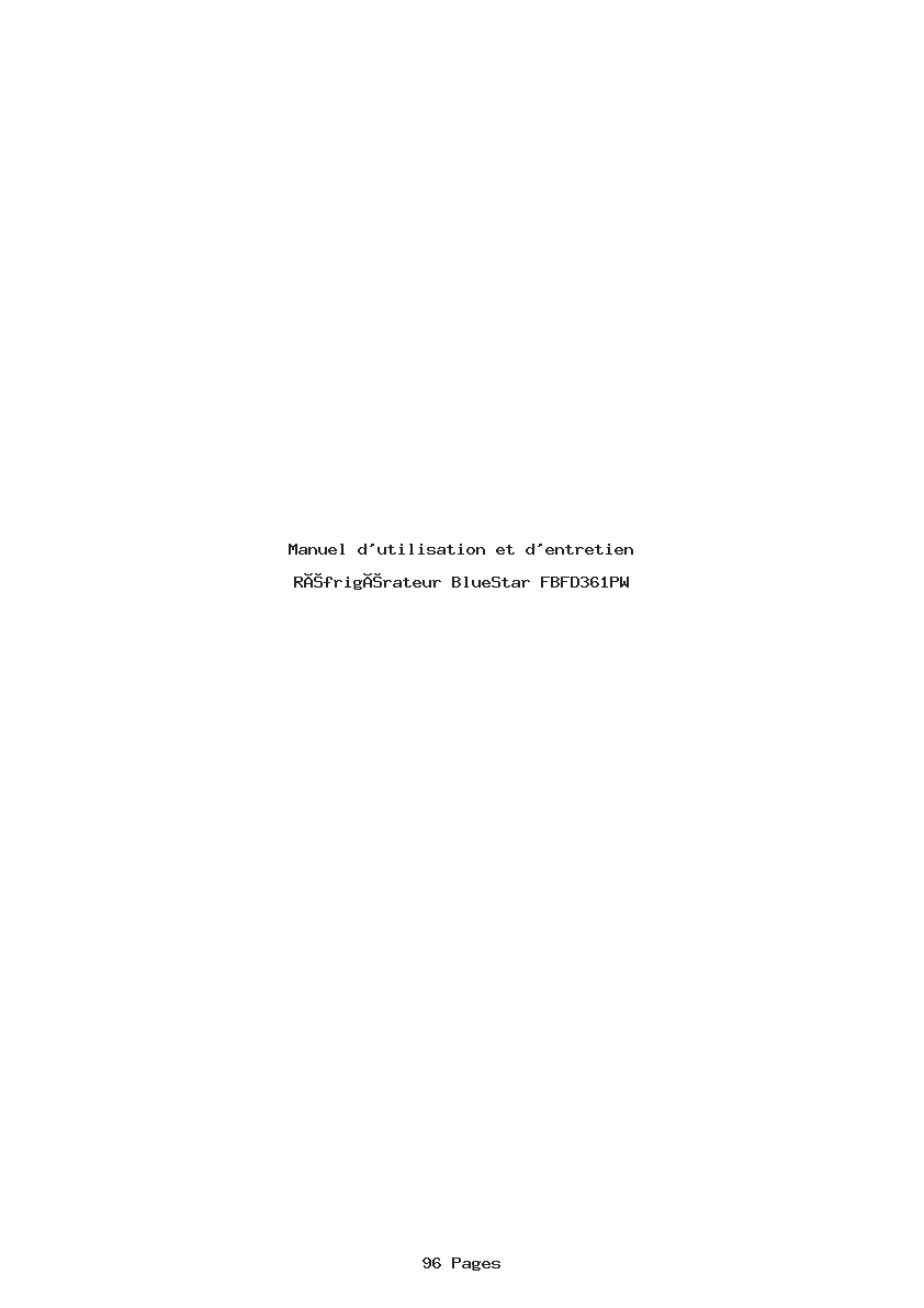 Page 1 de la notice Manuel d'utilisation et d'entretien BlueStar FBFD361PW