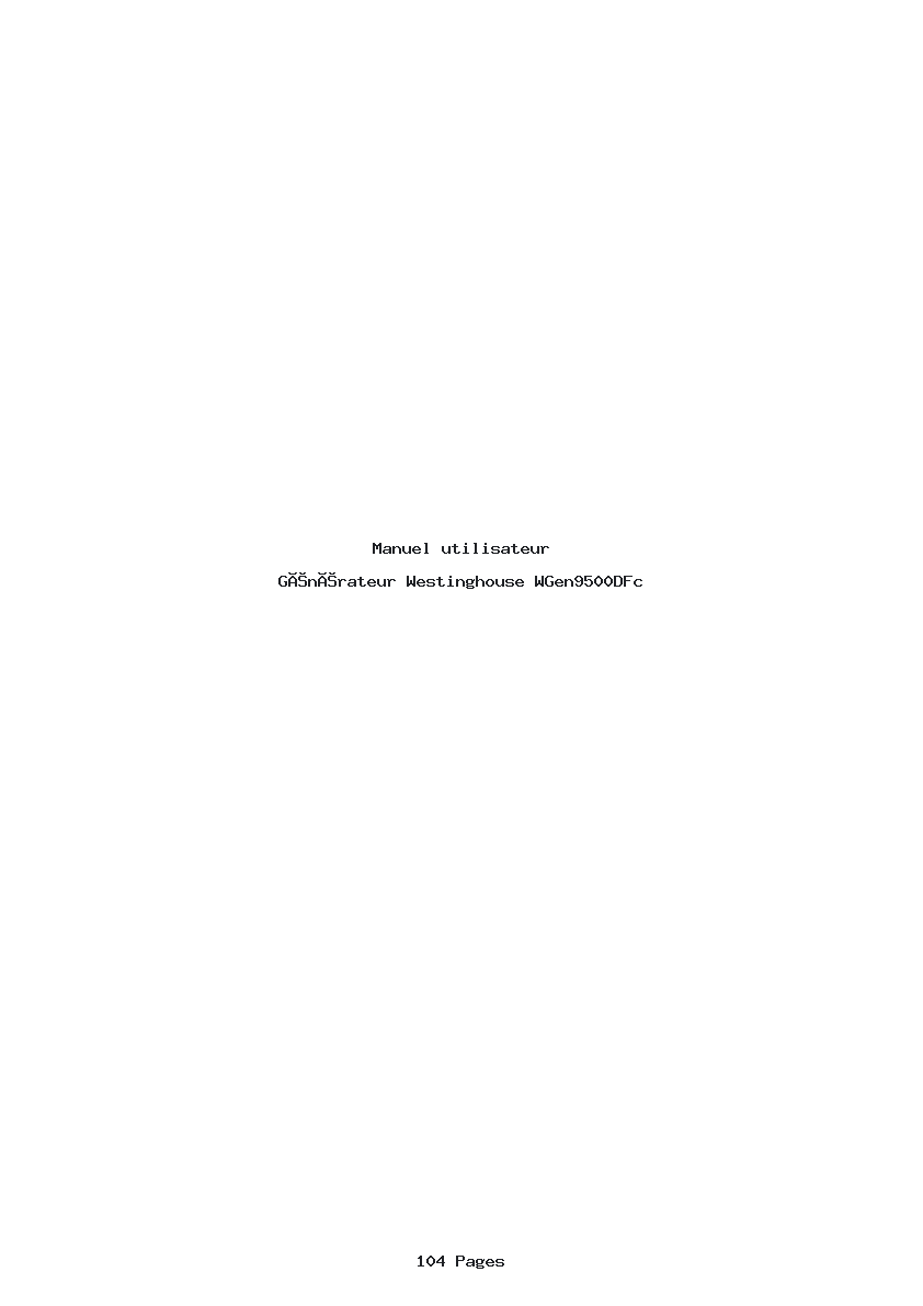 Page 1 de la notice Manuel utilisateur Westinghouse WGen9500DFc