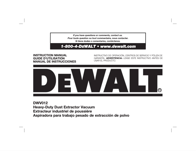 Page 1 de la notice Manuel utilisateur DeWalt DWV012