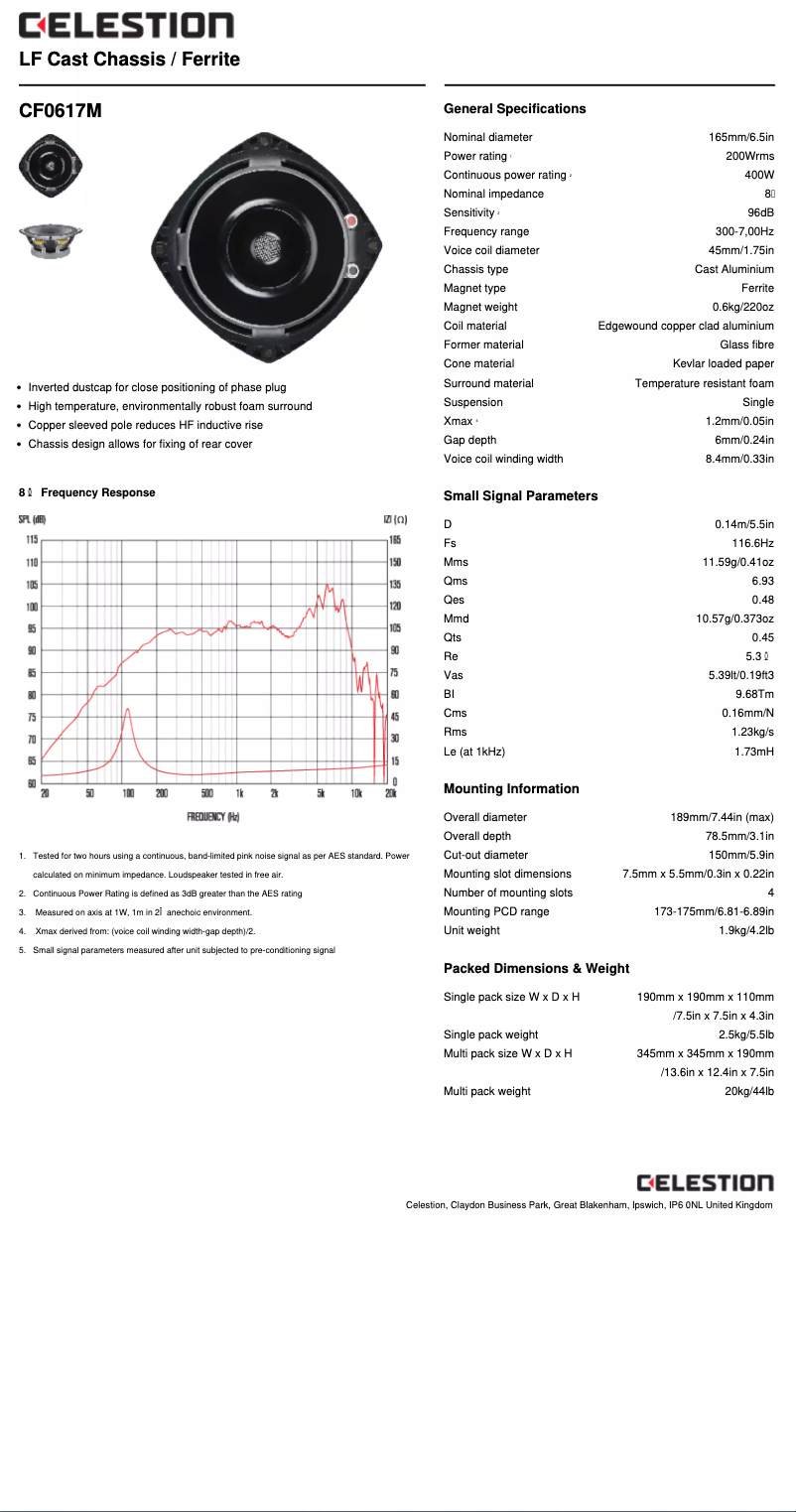 Page 1 de la notice Manuel utilisateur Celestion CF0617M