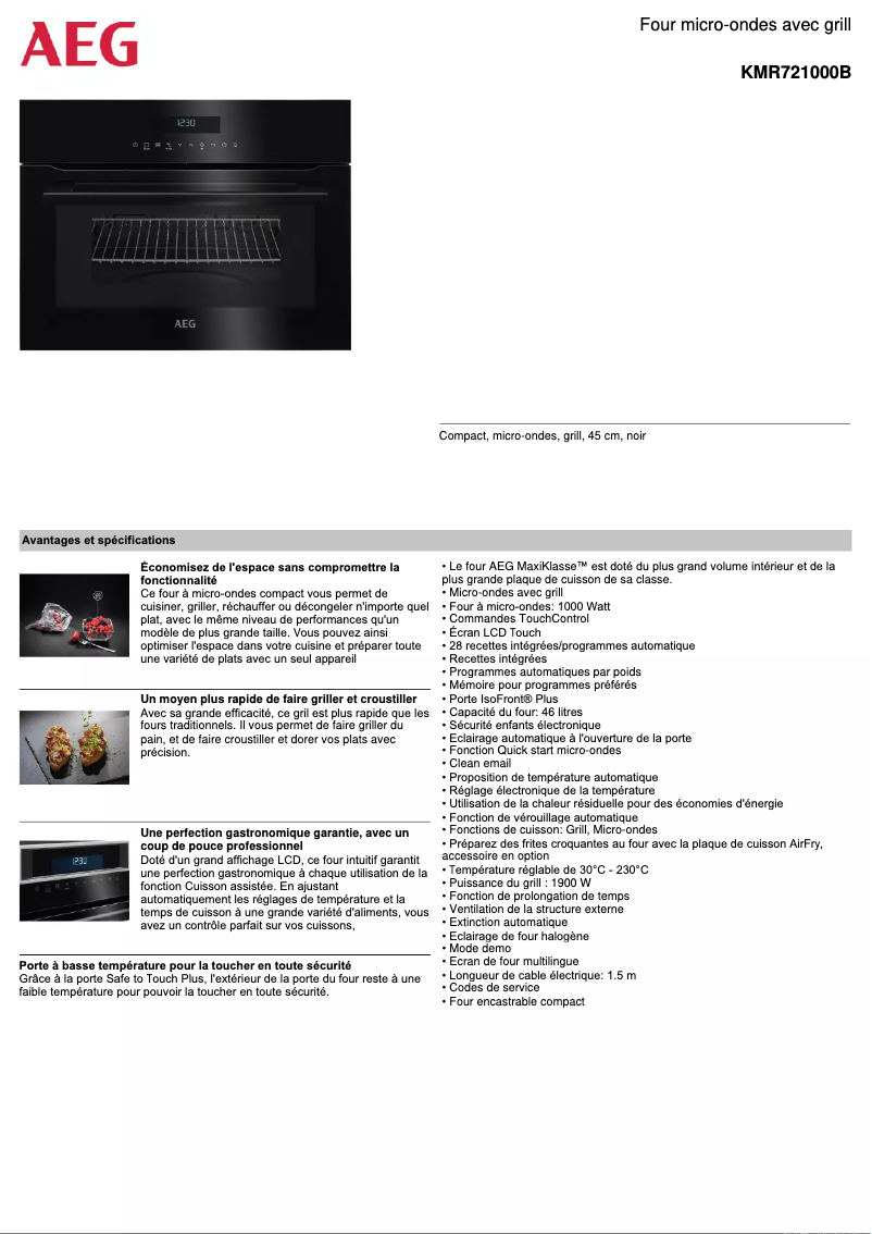 Page 1 de la notice Fiche technique AEG KMR721000B