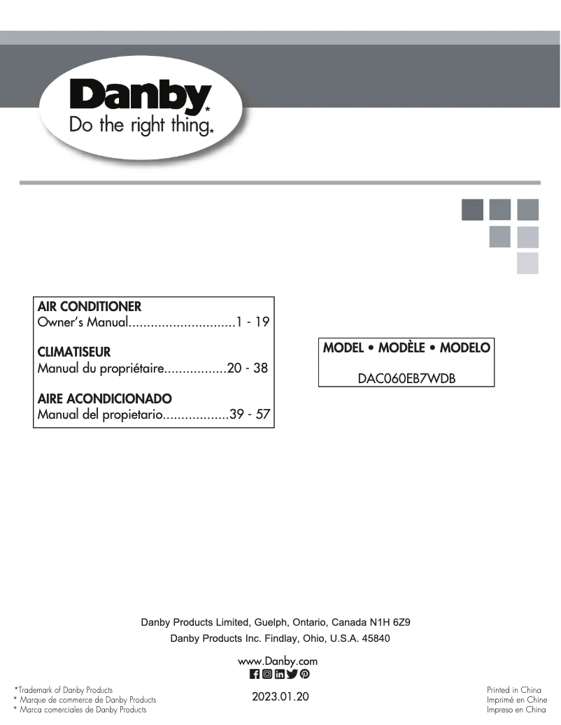 Page 1 de la notice Manuel utilisateur Danby DAC060EB7WDB