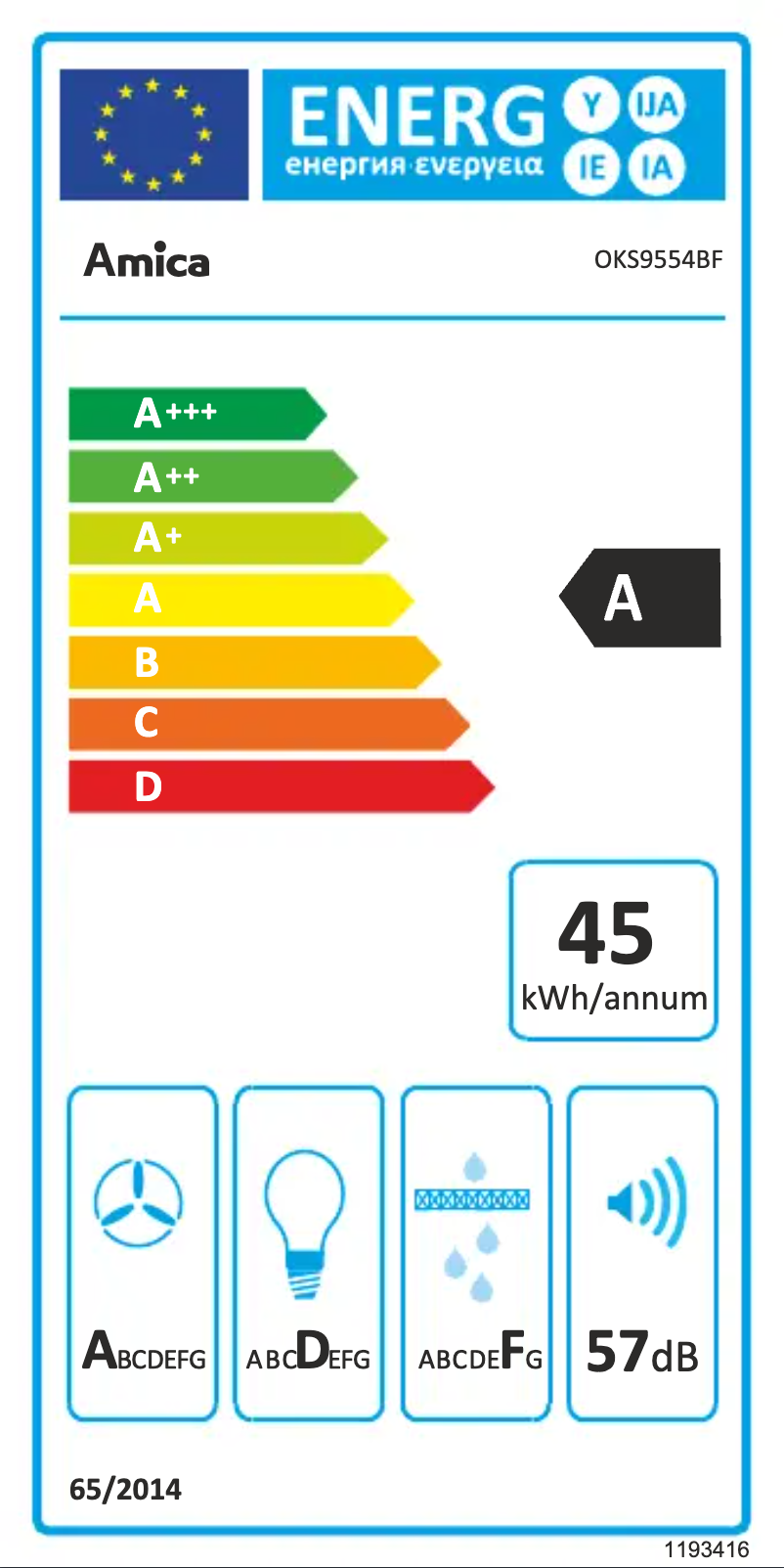 Page 1 de la notice Label énergétique Amica OKS9554BF