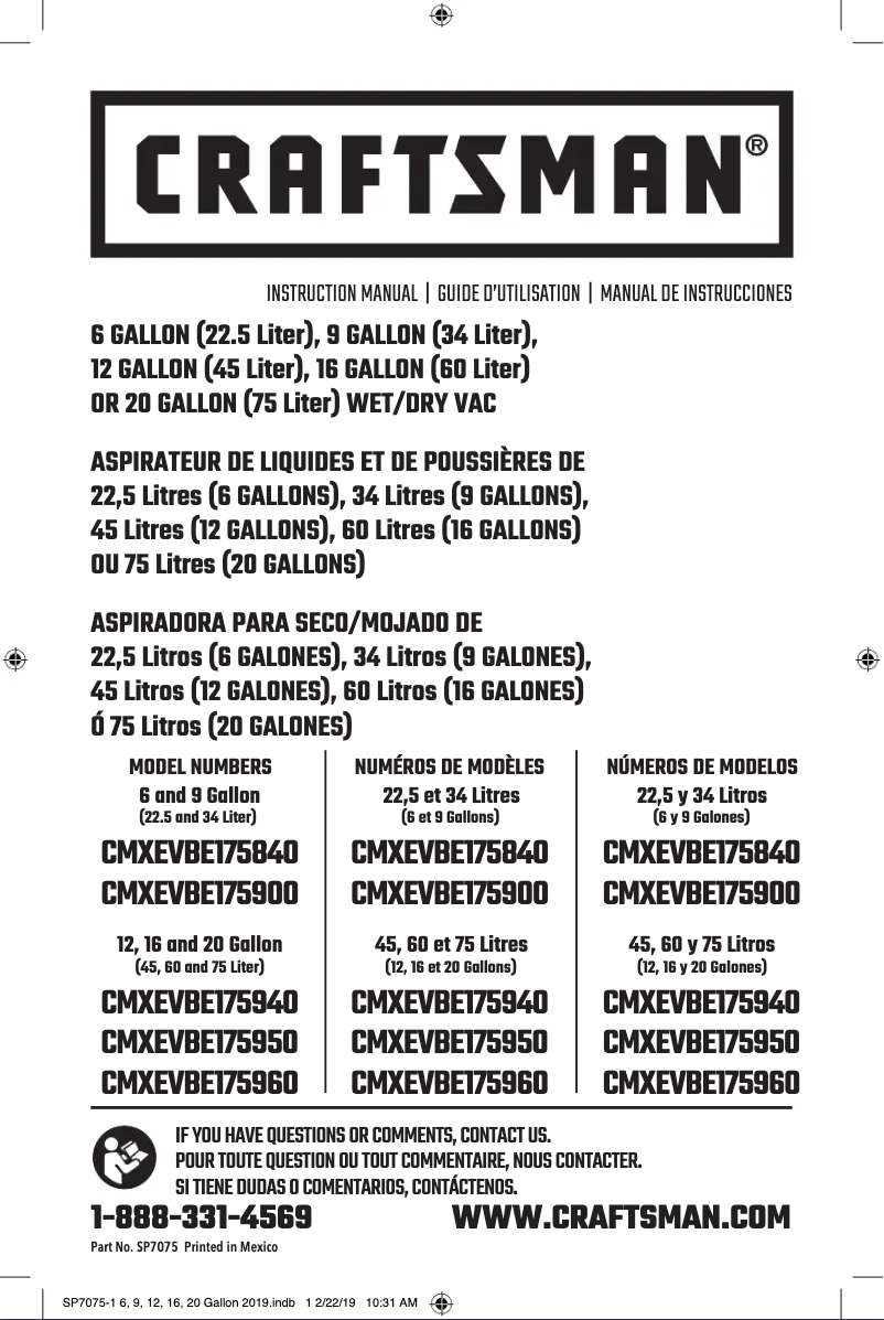 Página 1 del manual Manual de usuario Craftsman CMXEVBE17590