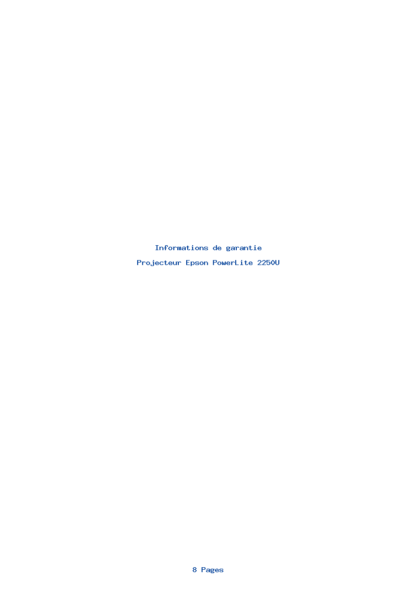 Page 1 de la notice Informations de garantie Epson PowerLite 2250U