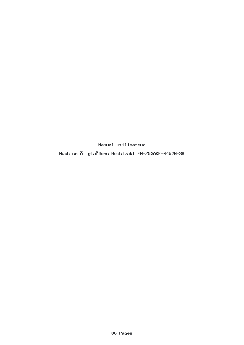 Page 1 de la notice Manuel utilisateur Hoshizaki FM-750AKE-R452N-SB