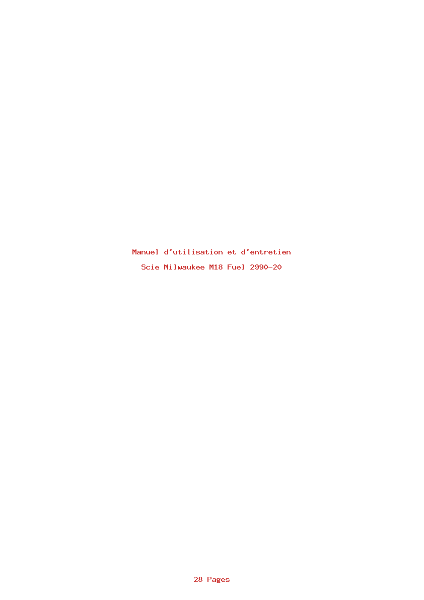 Page 1 de la notice Manuel d'utilisation et d'entretien Milwaukee M18 Fuel 2990-20