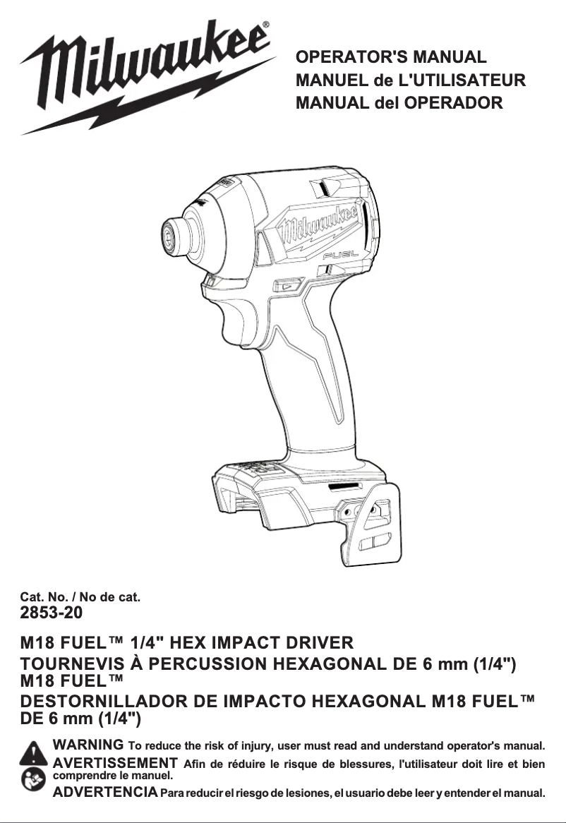Page 1 de la notice Manuel utilisateur Milwaukee M18 Fuel 2853-22CT