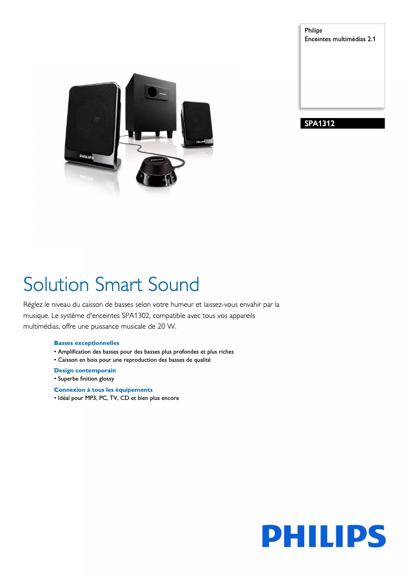 Page 1 of the manual Technical Sheet Philips SPA1312
