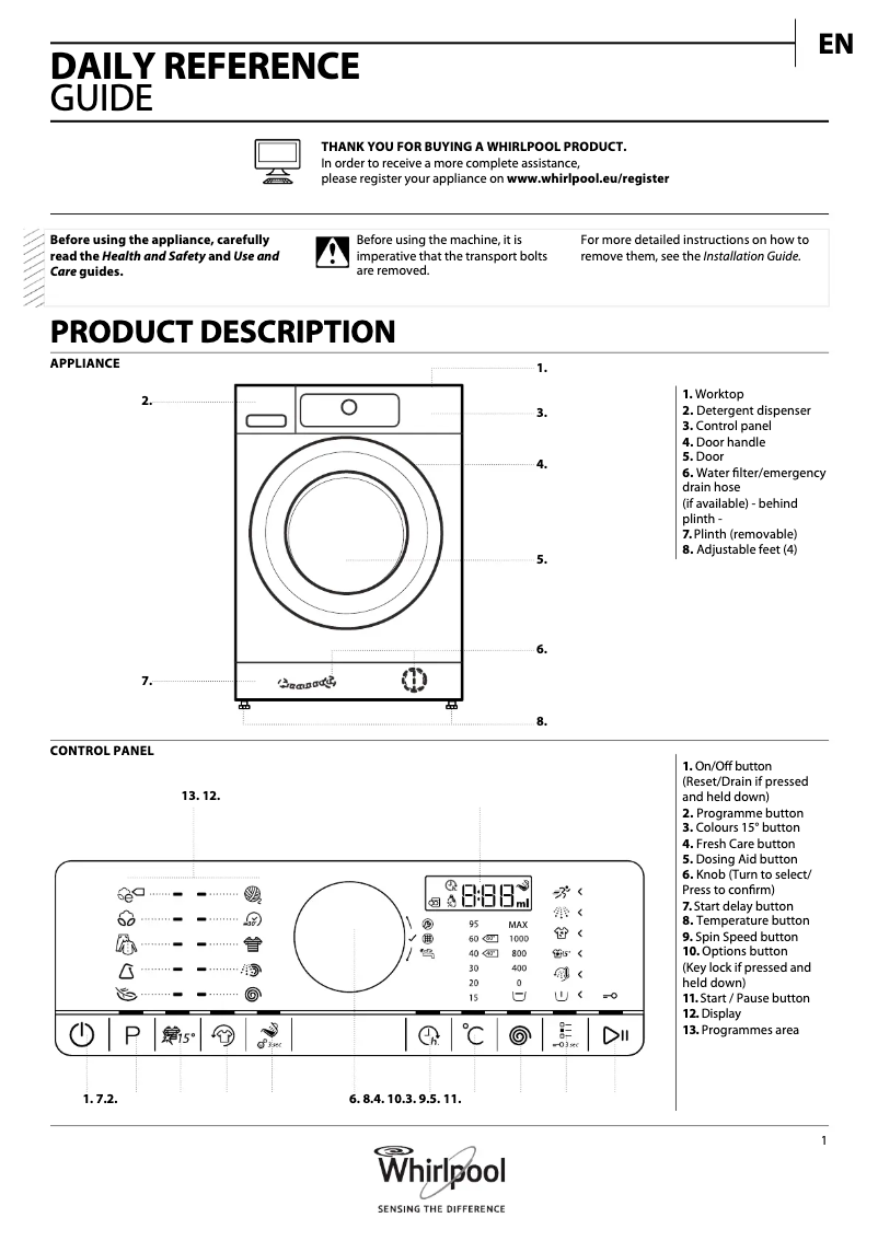 Página 1 del manual Manual de usuario Whirlpool FSCR80214