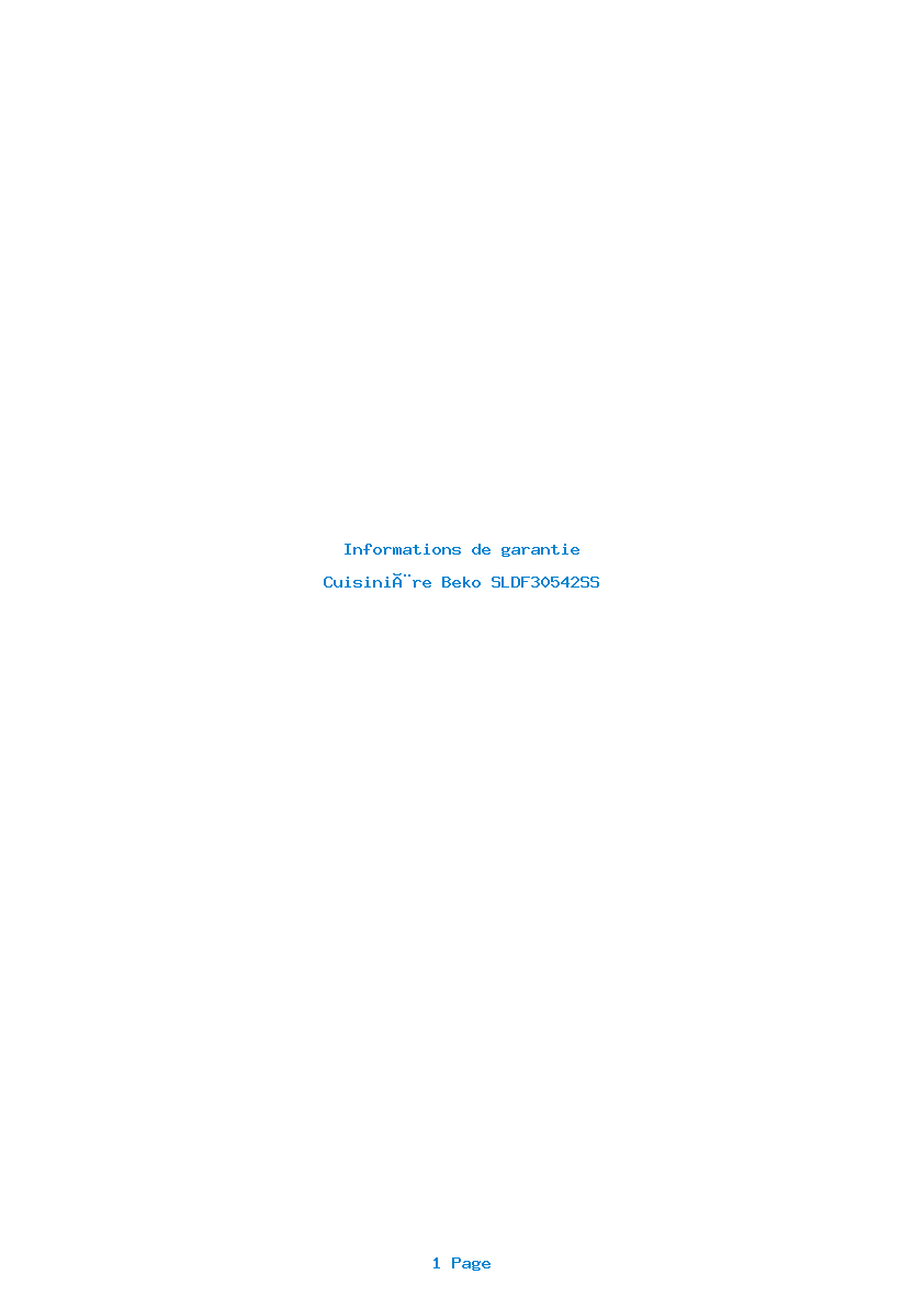 Page 1 de la notice Informations de garantie Beko SLDF30542SS