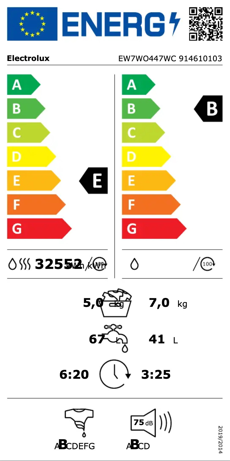 Página 1 del manual Etiqueta energética Electrolux EW7WO447WC
