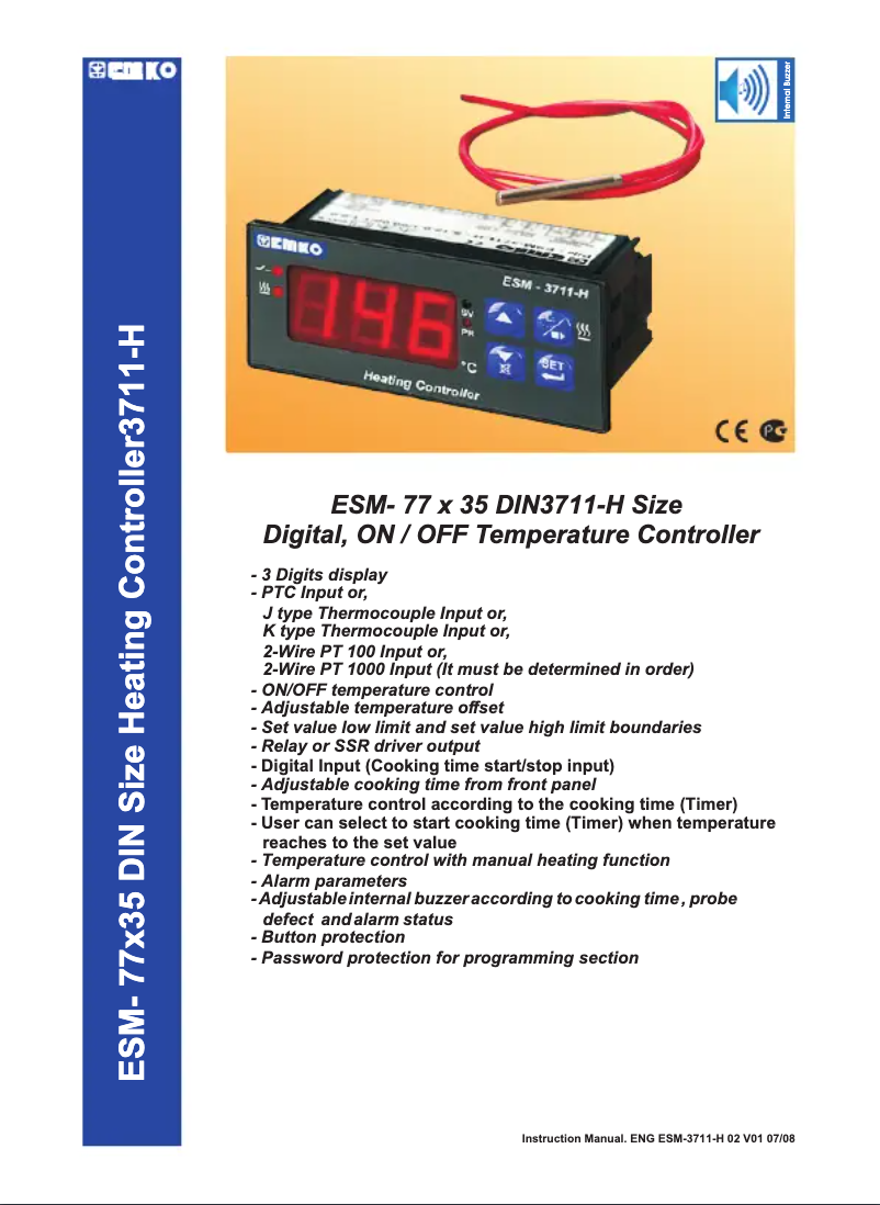 Page 1 de la notice Manuel utilisateur Emko ESM-3711-H