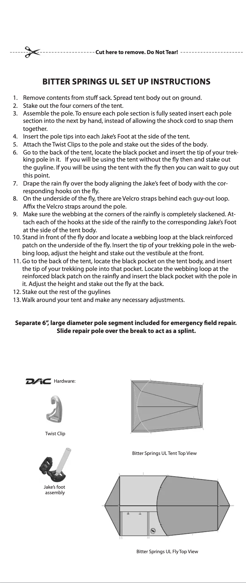 Page 1 de la notice Manuel utilisateur Big Agnes Bitter Springs UL2