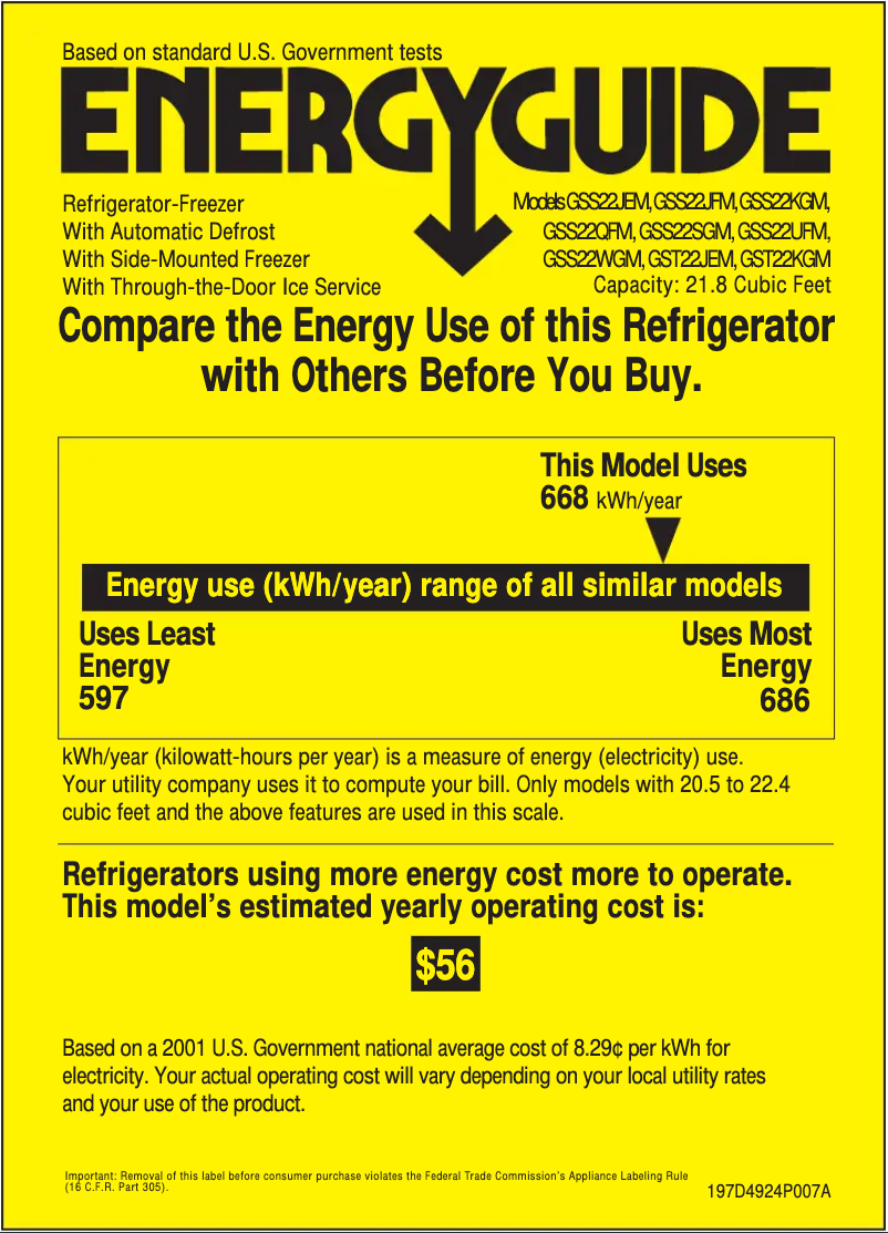 Página 1 del manual Etiqueta energética GE GSS22QFMCC
