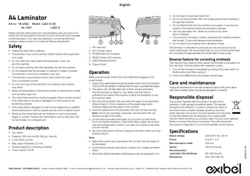 Page 1 de la notice Manuel utilisateur Exibel L402-A