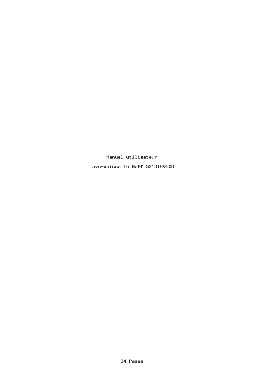 Page 1 de la notice Manuel utilisateur Neff S213T60S0D