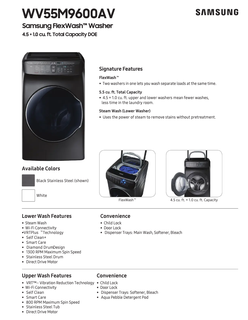 Page 1 de la notice Fiche technique Samsung WV55M9600AV
