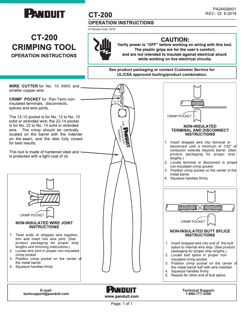 Page 1 de la notice Manuel utilisateur Panduit CT-200