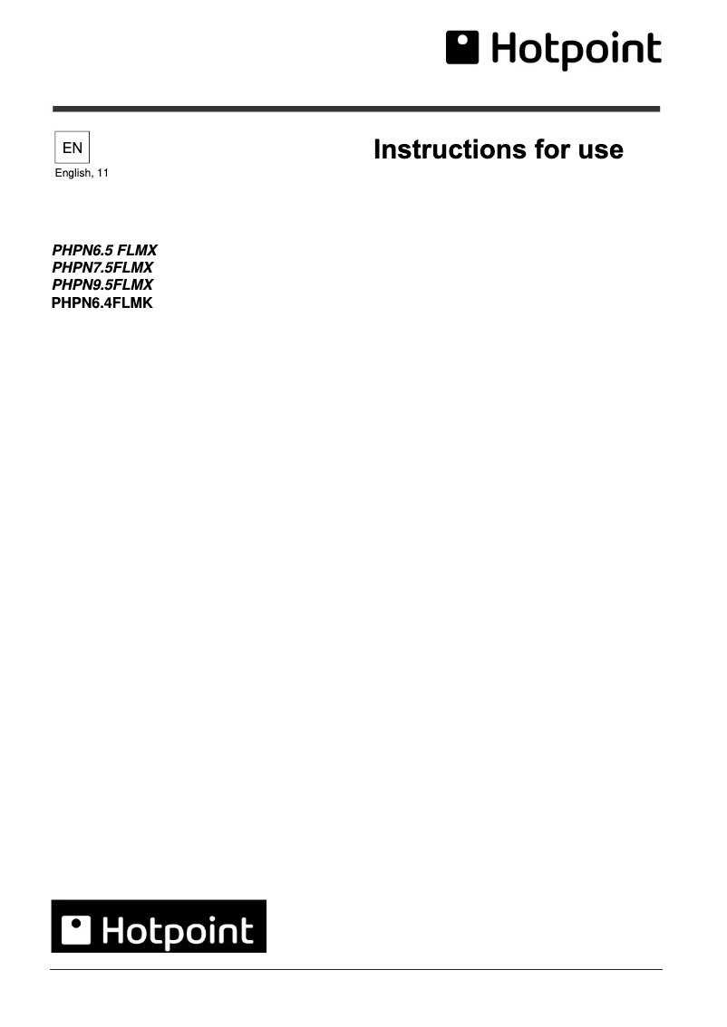 Page 1 de la notice Mode d'emploi Hotpoint PHPN9.5FLMX