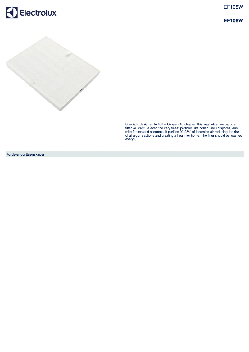 Página 1 del manual Folleto Electrolux EF108W