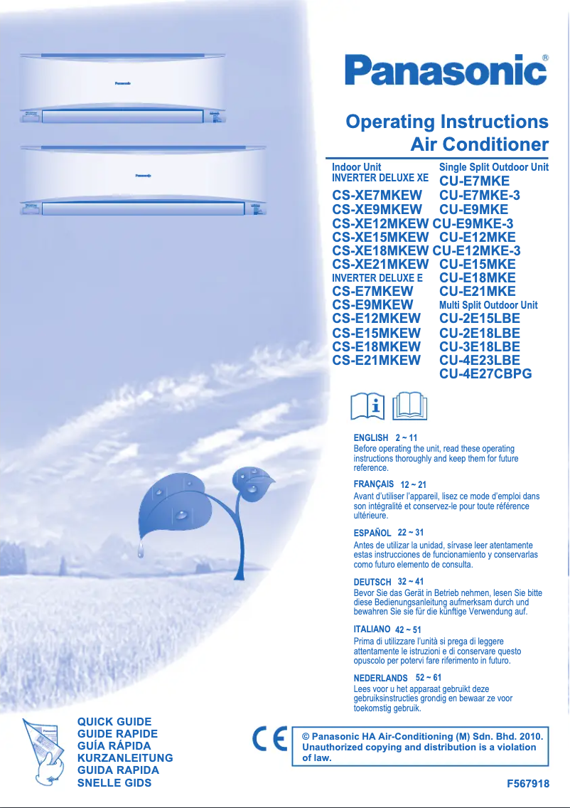 Page 1 de la notice Manuel utilisateur Panasonic CS-E21MKEW