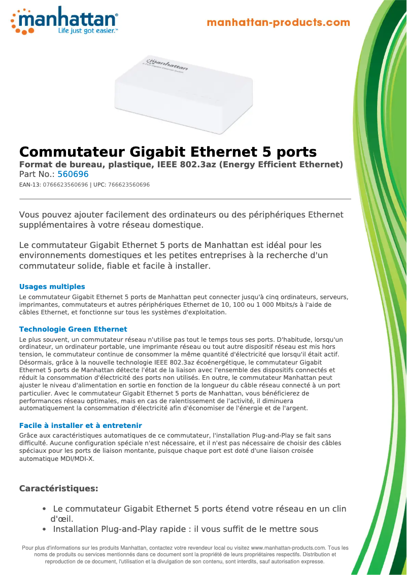 Page 1 of the manual Technical Sheet Manhattan 560696