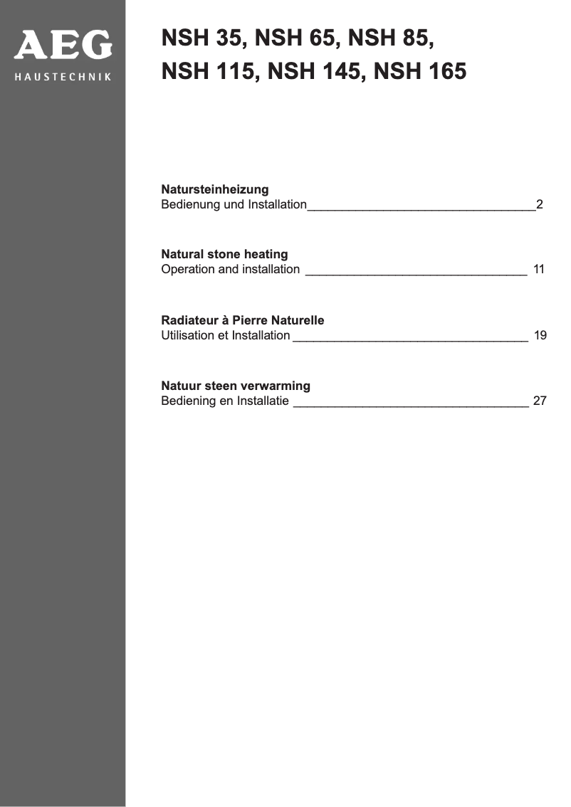 Page 1 de la notice Manuel utilisateur AEG NSH 165