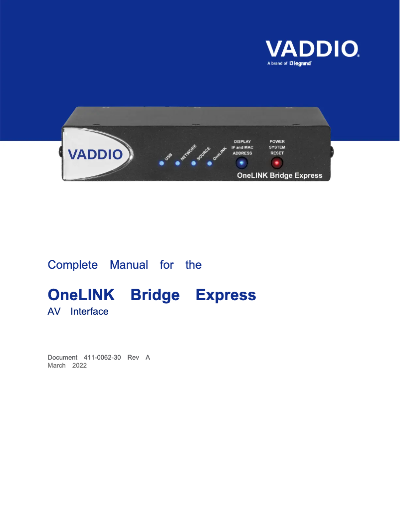 Página 1 del manual Manual de usuario Vaddio OneLINK Bridge Express
