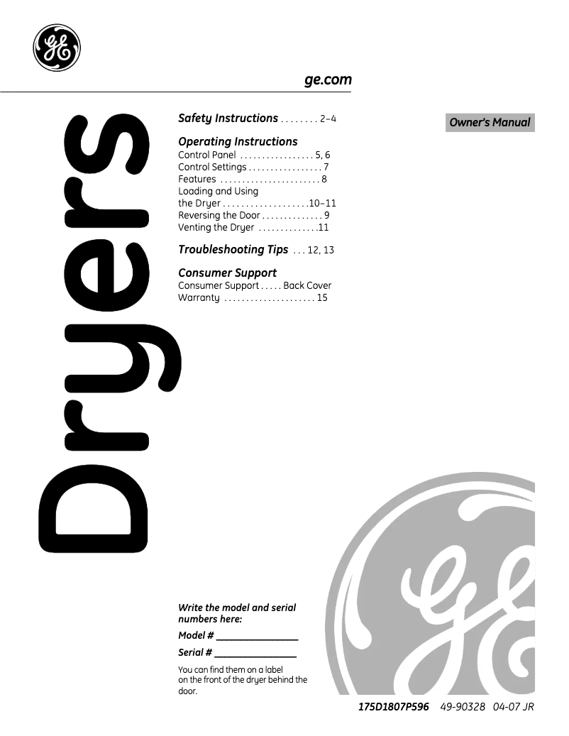 Page 1 of the manual Use and Maintenance Manual GE DWXR483EAAA